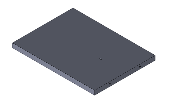 CAD render of the initial base plate with slotted compartments and a central motor housing