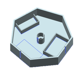 CAD render of the final heptagonal game plate with a central hole